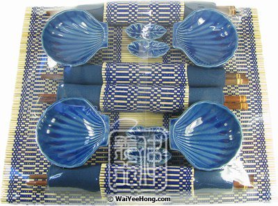 Royal Blue Shell Dining Set (4 Place Settings) (藍色筷子套禮包) - Click Image to Close