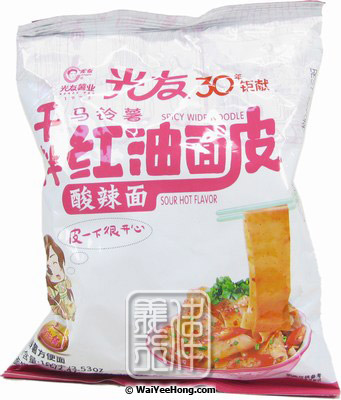 Instant Spicy Wide Noodles (Sour Hot) (光友 紅油麵皮) - Click Image to Close