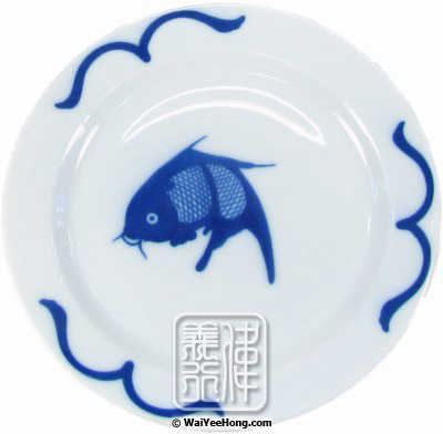 15cm Round Side Plate (Fish Pattern) (6寸藍魚平碟) - Click Image to Close